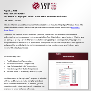 RightSpec® Indirect Water Heater Performance Calculator